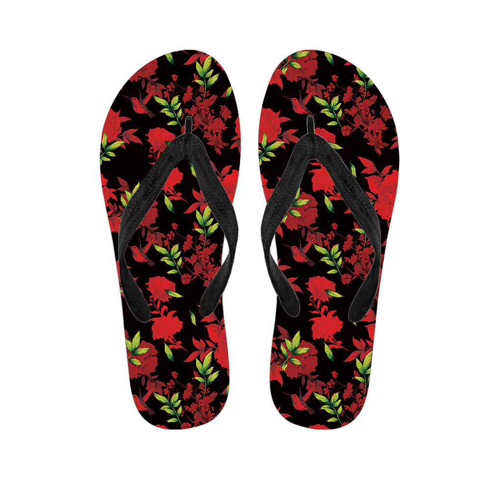 Black And Red Roses Floral Print Flip Flops