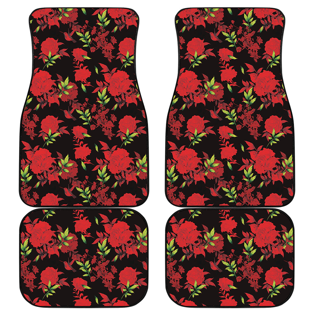 Black And Red Roses Floral Print Front and Back Car Floor Mats