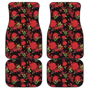 Black And Red Roses Floral Print Front and Back Car Floor Mats