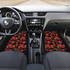 Black And Red Roses Floral Print Front and Back Car Floor Mats