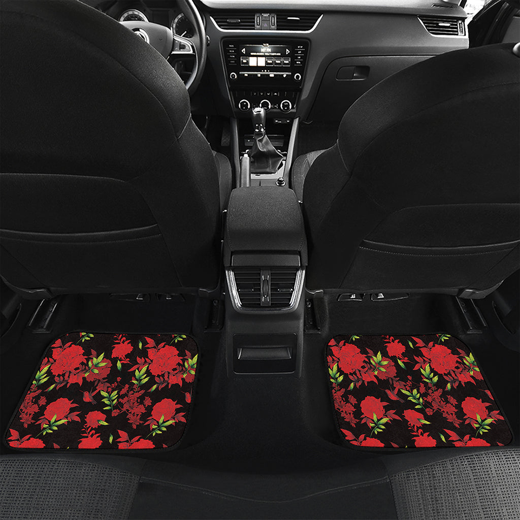 Black And Red Roses Floral Print Front and Back Car Floor Mats