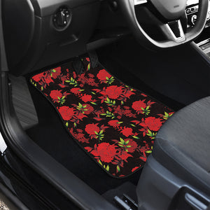 Black And Red Roses Floral Print Front and Back Car Floor Mats