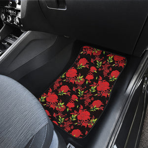 Black And Red Roses Floral Print Front and Back Car Floor Mats