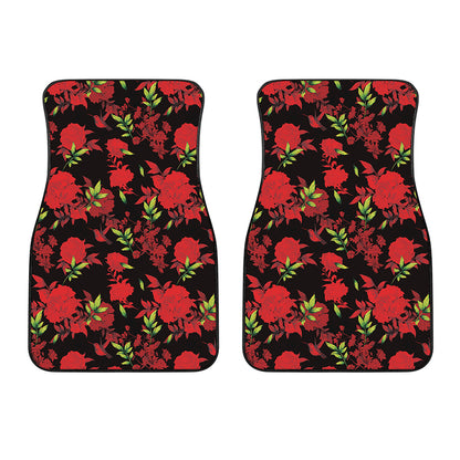 Black And Red Roses Floral Print Front Car Floor Mats