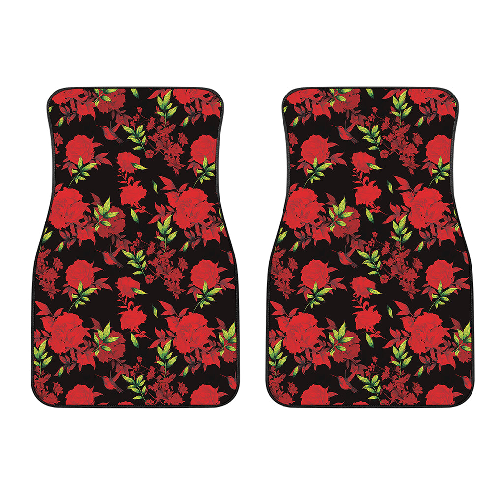 Black And Red Roses Floral Print Front Car Floor Mats