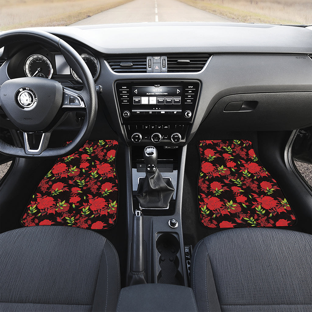 Black And Red Roses Floral Print Front Car Floor Mats