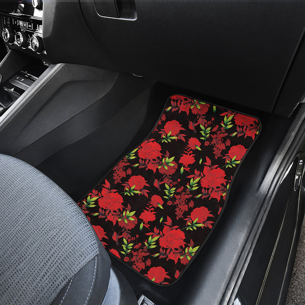 Black And Red Roses Floral Print Front Car Floor Mats