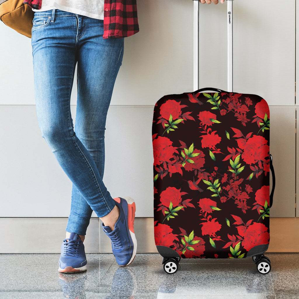 Black And Red Roses Floral Print Luggage Cover