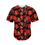 Black And Red Roses Floral Print Men's Baseball Jersey