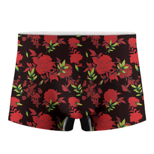 Black And Red Roses Floral Print Men's Boxer Briefs