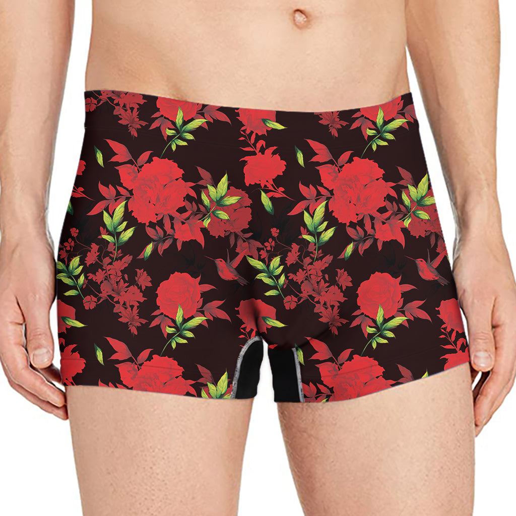 Black And Red Roses Floral Print Men's Boxer Briefs