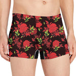 Black And Red Roses Floral Print Men's Boxer Briefs