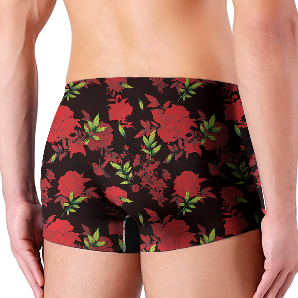 Black And Red Roses Floral Print Men's Boxer Briefs