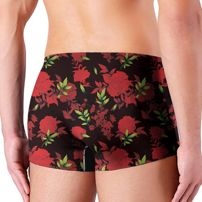 Black And Red Roses Floral Print Men's Boxer Briefs