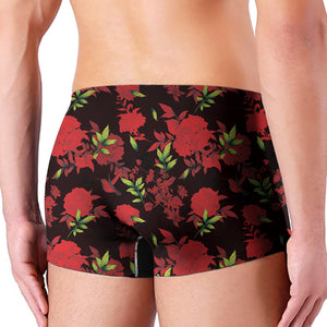 Black And Red Roses Floral Print Men's Boxer Briefs