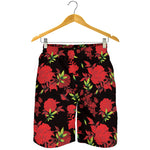 Black And Red Roses Floral Print Men's Shorts