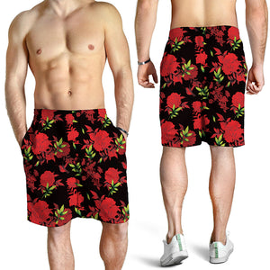 Black And Red Roses Floral Print Men's Shorts