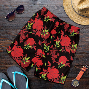 Black And Red Roses Floral Print Men's Shorts