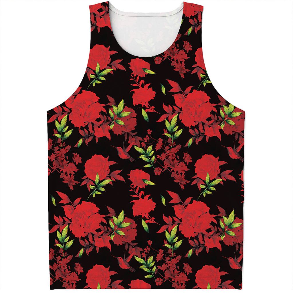 Black And Red Roses Floral Print Men's Tank Top