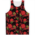 Black And Red Roses Floral Print Men's Tank Top