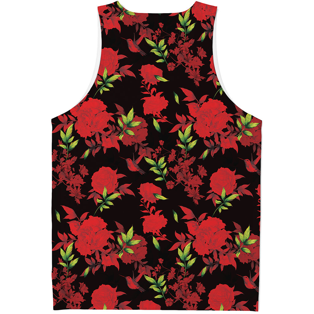 Black And Red Roses Floral Print Men's Tank Top