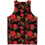 Black And Red Roses Floral Print Men's Tank Top
