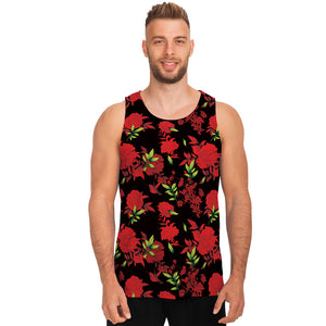 Black And Red Roses Floral Print Men's Tank Top