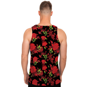 Black And Red Roses Floral Print Men's Tank Top