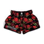 Black And Red Roses Floral Print Muay Thai Boxing Shorts