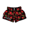 Black And Red Roses Floral Print Muay Thai Boxing Shorts