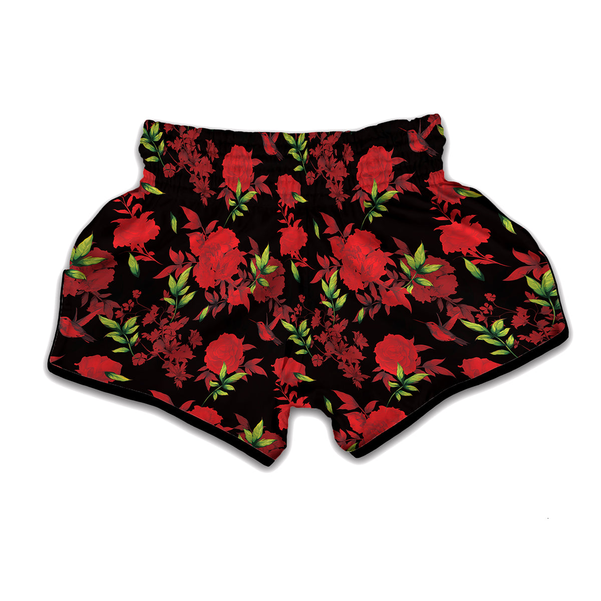 Black And Red Roses Floral Print Muay Thai Boxing Shorts