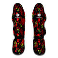 Black And Red Roses Floral Print Muay Thai Shin Guards
