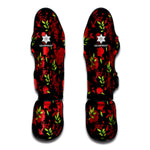 Black And Red Roses Floral Print Muay Thai Shin Guard