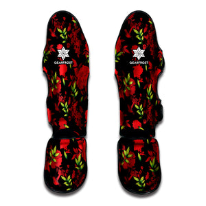 Black And Red Roses Floral Print Muay Thai Shin Guard