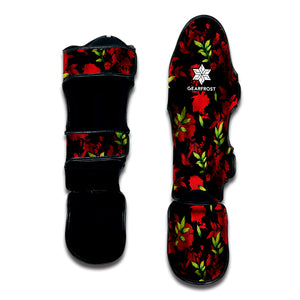 Black And Red Roses Floral Print Muay Thai Shin Guard