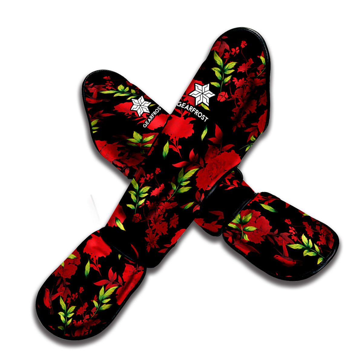 Black And Red Roses Floral Print Muay Thai Shin Guard