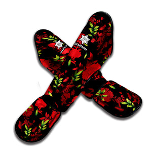 Black And Red Roses Floral Print Muay Thai Shin Guard