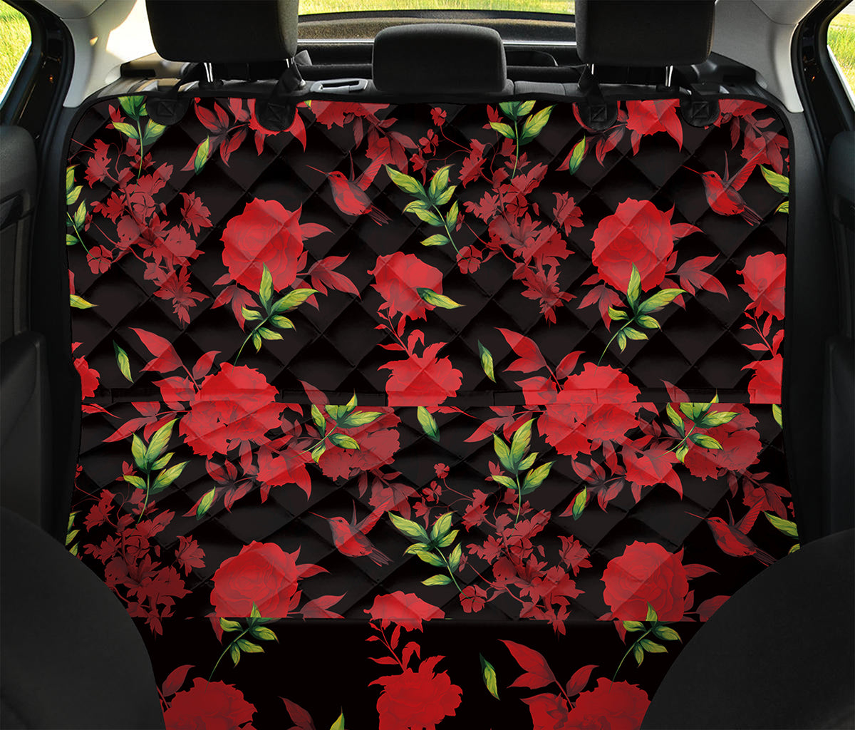 Black And Red Roses Floral Print Pet Car Back Seat Cover