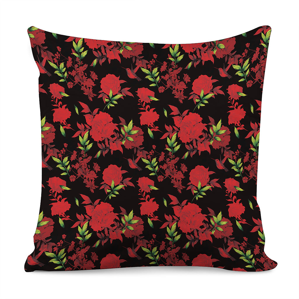 Black And Red Roses Floral Print Pillow Cover