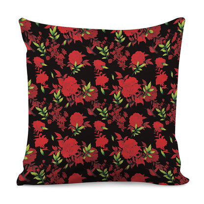 Black And Red Roses Floral Print Pillow Cover
