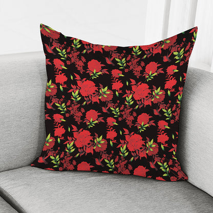 Black And Red Roses Floral Print Pillow Cover