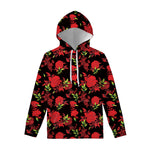 Black And Red Roses Floral Print Pullover Hoodie