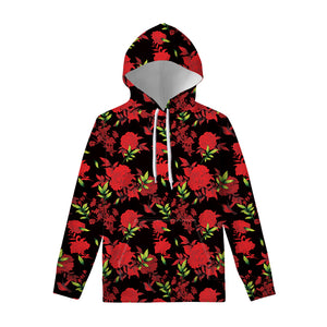 Black And Red Roses Floral Print Pullover Hoodie