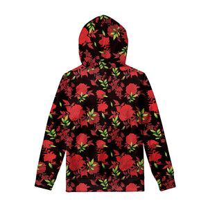 Black And Red Roses Floral Print Pullover Hoodie