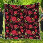 Black And Red Roses Floral Print Quilt