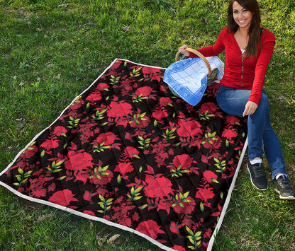 Black And Red Roses Floral Print Quilt