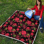 Black And Red Roses Floral Print Quilt