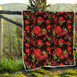 Black And Red Roses Floral Print Quilt