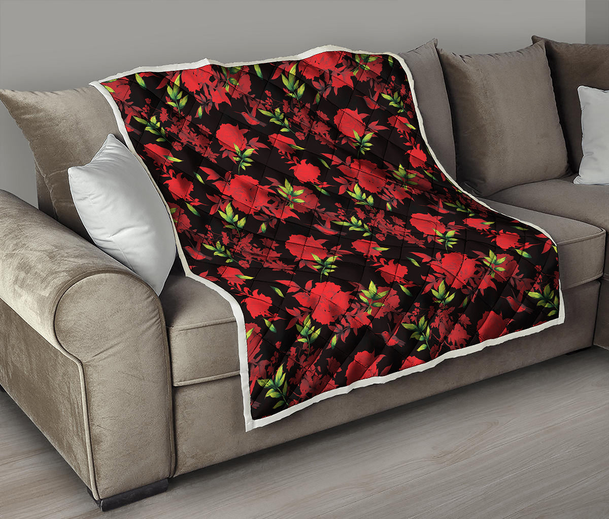 Black And Red Roses Floral Print Quilt