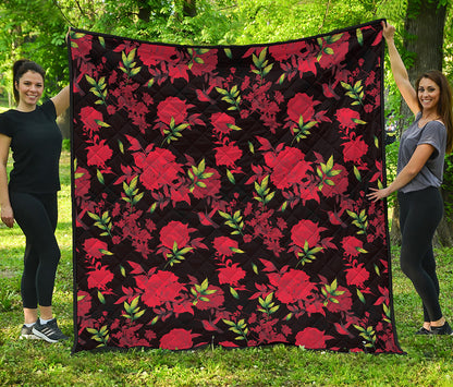 Black And Red Roses Floral Print Quilt